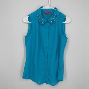 Carmen Marc Valvo Beaded Collar Blouse Sz S